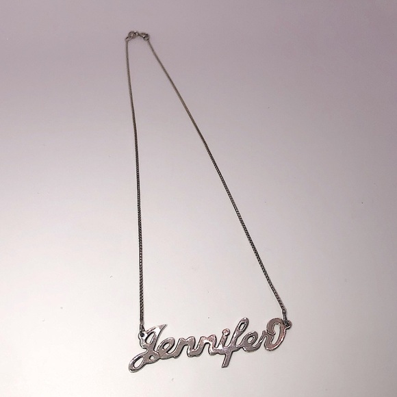 Vtg Sterling Silver Jennifer Name Plate Chain Necklace 14” - Picture 3 of 8
